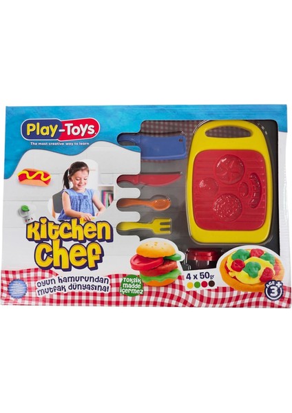 Kitchen Set Oyun Hamuru Seti, 4 Renkli X50GR Oyun Hamuru, 5 Farklı Aksesuar ve 3 Farklı Kafa Seti, 3+ Yaş Erkek ve Kız Çocukları Için