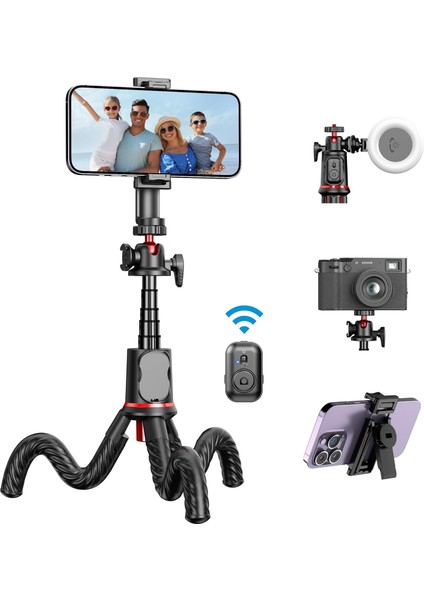 Cep Telefonu Tripodu, Uzaktan Kumandalı Uzatılabilir Esnek Kamera Tripodu Iphone/android/gopro/kamera Için 1/4 '' Vidalı 360 ° Dönen Mini Taşınabilir Tripod