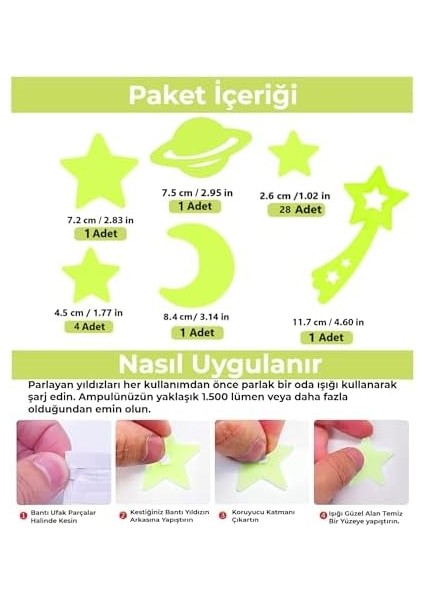 Sticker Karanlıkta Parlayan Fosforlu Ay ve Yıldız Tasarımlı Dekoratif (36 Adet Gezegen Yıldız) fiyatları
