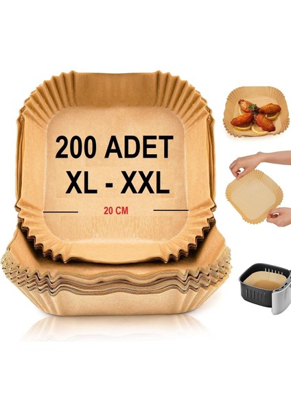 Ticaret Airfryer Pişirme Kağıdı,xl-Xxl Büyük Boy, Kare, 200 Adet Hava Fritöz Parşömen Fırın Kağıdı Tek Kullanımlık Kağıt Fırın Fritöz Pişirme Kızartma Tavası Için Uygun 20CM