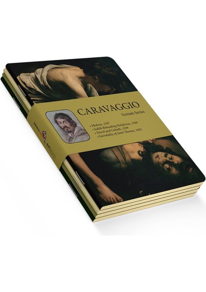 Scream Series - A5, Caravaggio 4'lü Defter Seti Iı, Çizgisiz, Toplam 256 Sayfa, Her Biri 64 Sayfa, Tel Dikiş, Esnek Kapak, Oval Kenar, Tuval Doku, 60 Gram, Sarı Krem Renk
