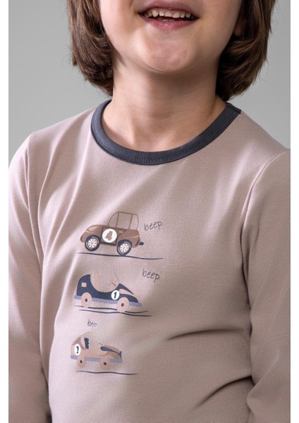Erkek Çocuk Pamuklu Bisiklet Yaka Araba Baskılı Uzun Kollu Pijama Takımı 9617-1 Vızon fırsatları