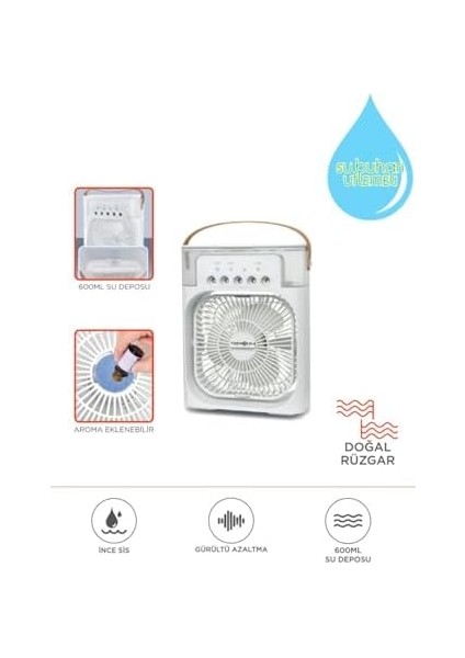 Vantilatör Mini Fan 5 Spreyli Su Püskürtmeli 600 ml Buhar Makinesi Nemlendirici Mini Klima Rgb fiyatları