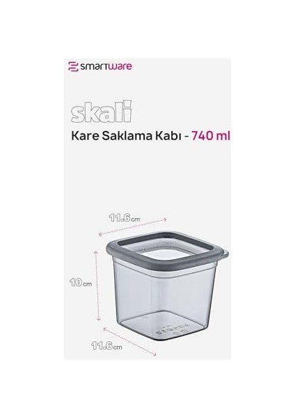 6'lı Set Skali Kare Saklama Kabı Antrasit 740 ml - Antrasit, Çok Amaçlı Saklama Kabı modelleri
