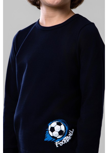 Erkek Çocuk Pamuklu Bisiklet Yaka Futbol Topu Baskılı Uzun Kollu Pijama Takımı 9622-1 Mavi fiyatları