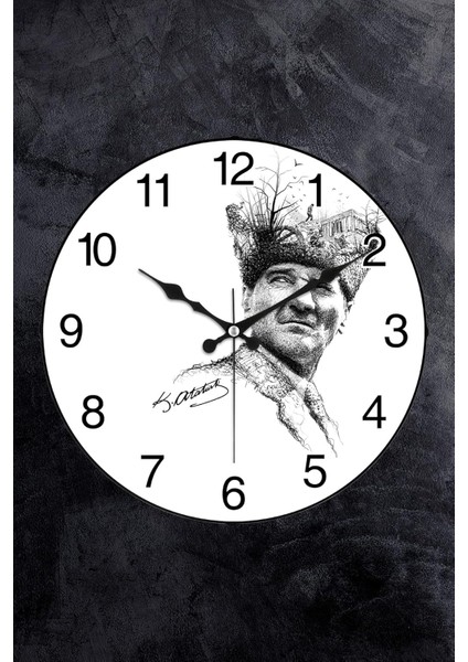 Atatürk Duvar Saati Akar Saniye Sessiz Mekanizma 36 cm