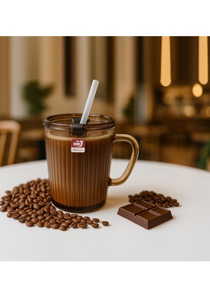 Pipetli Cam Kupa Bardak Çay Kahve Meşrubat Tatlı Bardağı Kahverengi 370 ml