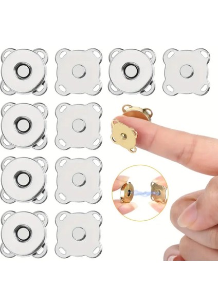 Mıknatıslı Dikilebilen Çıtçıt, Kıyafet Çıtçıtı, Çanta Çıtçıtı, Cüzdan Çıtçıtı 10 Adet Gümüş