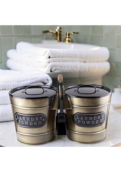 2'li Dev Boy Galvaniz Gold Kaplama Metal Deterjan Saklama Kabı, Büyük Boy 2'li Deterjanlık fiyatları