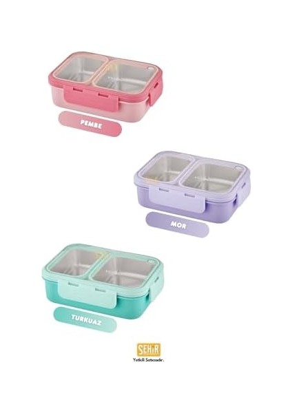 Bento 700ML Lunchbox Tek Katlı 2 Bölmeli Çelik Sefer Tası Yemek Kutusu (Pembe) fiyatları
