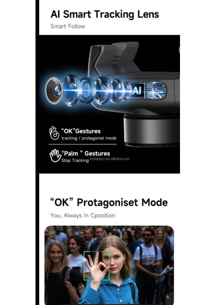 Hareket Algılama ve Yüz Takip Sistemli 183 cm Tripod 360° Dönen Uzaktan Kumandalı Selfie Çubuğu ve Gimbal