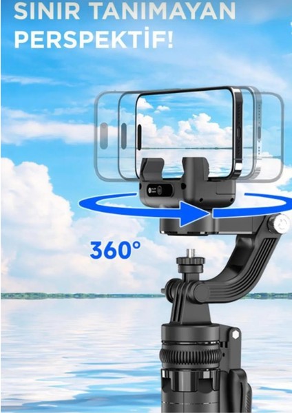 Hareket Algılama ve Yüz Takip Sistemli 183 cm Tripod 360° Dönen Uzaktan Kumandalı Selfie Çubuğu ve Gimbal