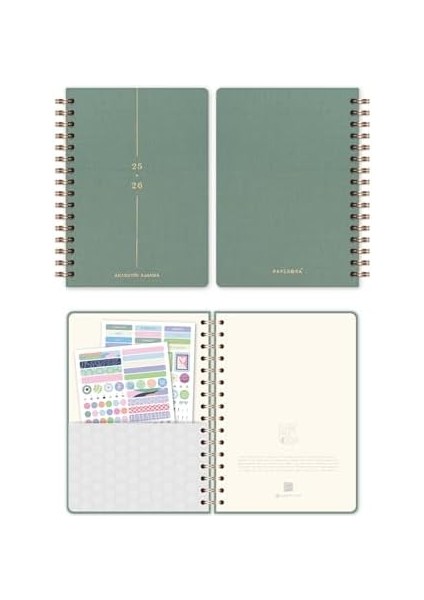 A5 Spiralli Keten 16 Aylık Akademik Ajanda - Yeşil modelleri
