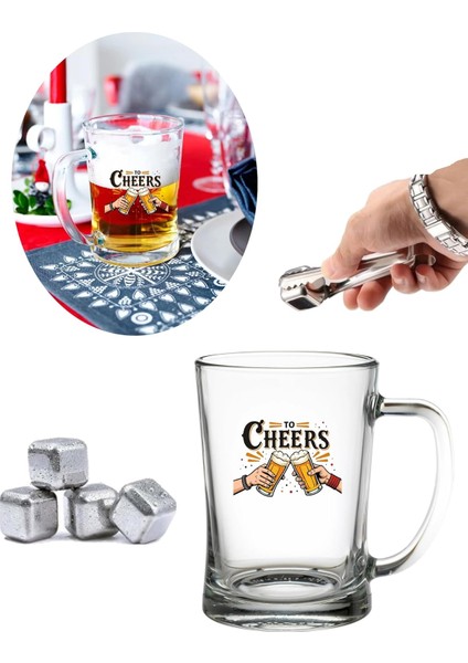 Home Büyük Boy Renkli Baskılı Cam Bira Bardağı Beer Glass Mug 600 ml