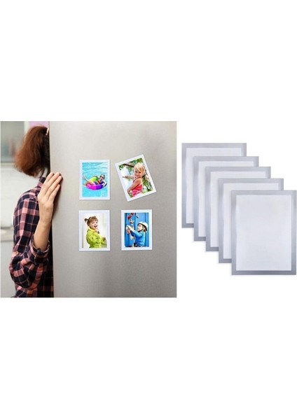 10 Adet Mıknatıslı Şömiz Manyetik Resim Çerçeve Şeffaf Magnet Şömiz Dosya 10X15 cm - Gri Kenarlı