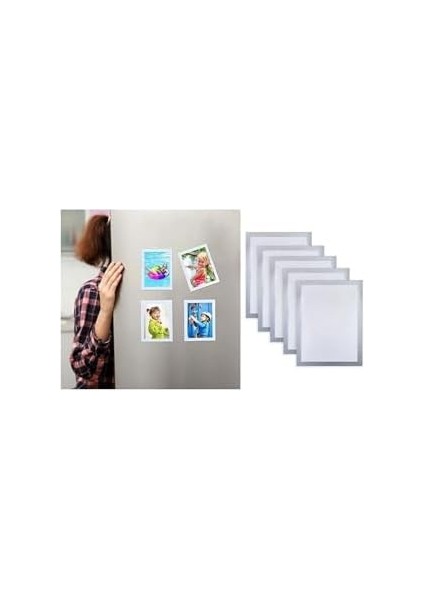 10 Adet Mıknatıslı Şömiz Manyetik Resim Çerçeve Şeffaf Magnet Şömiz Dosya 10X15 cm - Gri Kenarlı modelleri