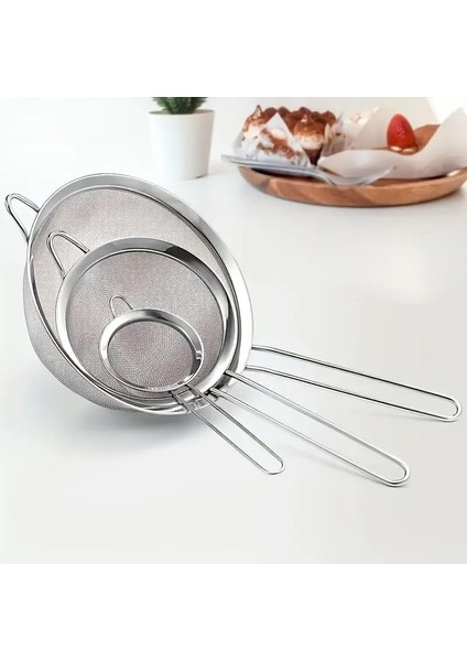 Paslanmaz Çelik Pratik 3'lü Çay Süzgeci Sebze Makarna Un Süzgeç 12 14 16 cm