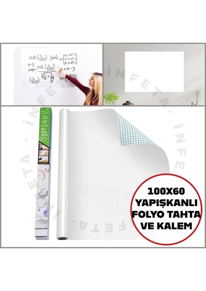 Kendinden Yapışkanlı Şeffaf Tahta Filmi 100X60 cm Okul Kreş Ofis Not Alma Yazı Çalışma Panosu Folyo