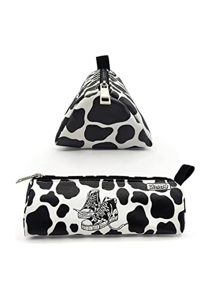 Kalem Kutusu Inek Desenli Ayakkabı Detaylı Üçgen Kalemkutu Jumbo Vegan Deri Kalemlik - Siyah fiyatları