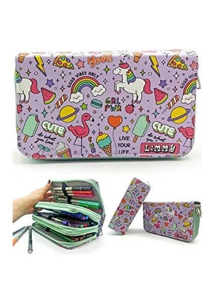 Kalem Kutusu Unicorn-Flamingo Kawai Organizer Kalemkutu Vegan Deri Üç Bölmeli Kalemlik - Yeşil fiyatları