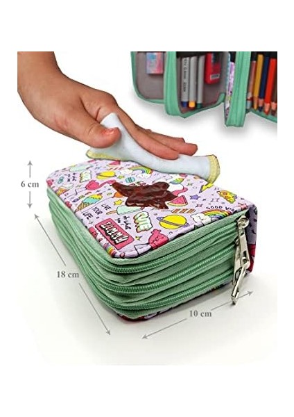 Kalem Kutusu Unicorn-Flamingo Kawai Organizer Kalemkutu Vegan Deri Üç Bölmeli Kalemlik - Yeşil modelleri