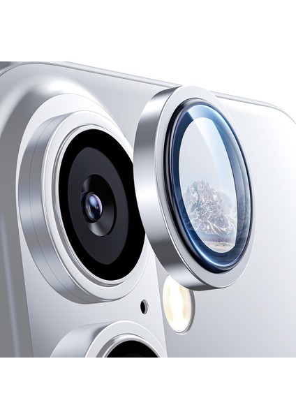 Trend iPhone 16 ve iPhone 16 Plus Uyumlu Kamera Camı Lens Koruyucu Halka Set - Beyaz Titanyum.