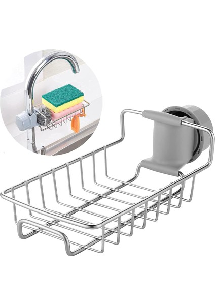 Çelik Drenajlı Mutfak Musluk Üstü Raf | Sabunluk, Süngerlik ve Deterjanlık Organizer, Portatif Ağır Hizmet Tipi Mutfak Düzenleyici