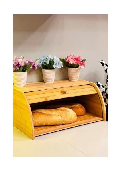 Home Doğal Ahşap Bambu Ekmeklik, Sürgülü Kapaklı Ahşap Ekmek Sepeti, Bambu Ekmek Kutusu (40 x 17 x 27 Cm) fiyatları
