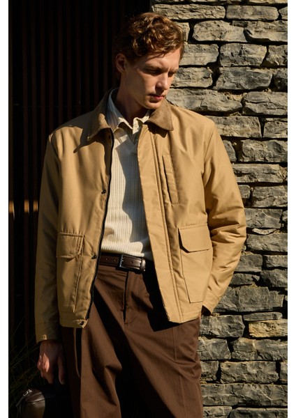 Erkek Kontrast Yakalı Mont Ceket Bej fiyatları