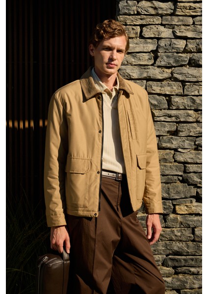 Erkek Kontrast Yakalı Mont Ceket Bej indirimleri