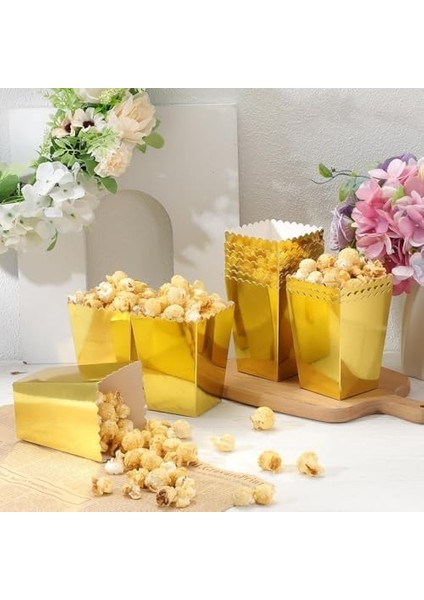 Altın Sarı Renk Popcorn Mısır Kutusu 8 Adet Cips Çerez Kuruyemiş Kutusu modelleri