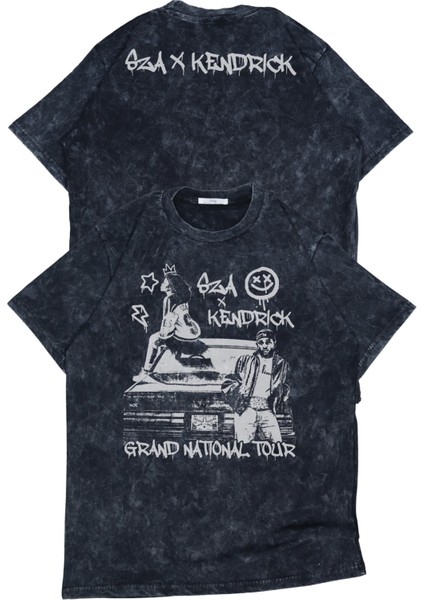 Unisex Kendrick Lamar Ense Baskılı Yıkamalı T-Shirt, Oversize Sza x Kendrick Temalı Vintage Tişört