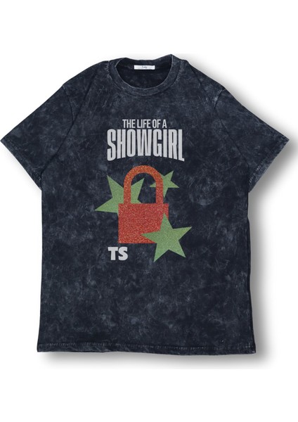 Unisex Ts The Life Of A Showgirl Baskılı Yıkamalı T-Shirt,oversize Taylor Swift Temalı Retro Tişört