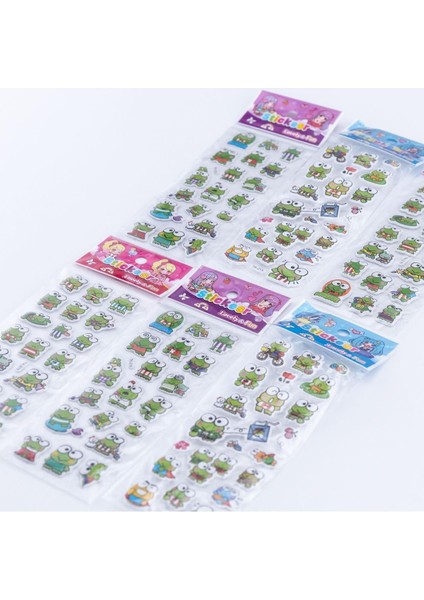 6 Adet Kabartmalı Yapışkan Sticker, Sevimli Kurbağalar