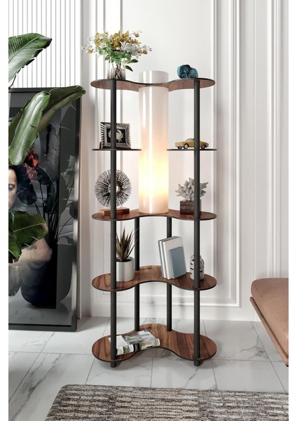 Lambader - Ceviz Renkli Ahşap Görünümlü Şık Tasarım, Geniş Taban Yüzeyi (65X36 Cm), 150 cm Yükseklik, E27 Duy Uyumlu, LED Ampul ile Kullanılabilir, Modern ve Kolay Kurulumlu Lambader