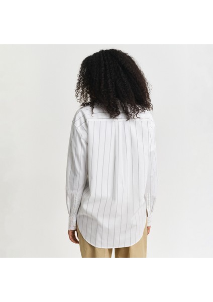 Kadın Lacivert Relaxed Fit Klasik Yaka Çizgili Gömlek modelleri