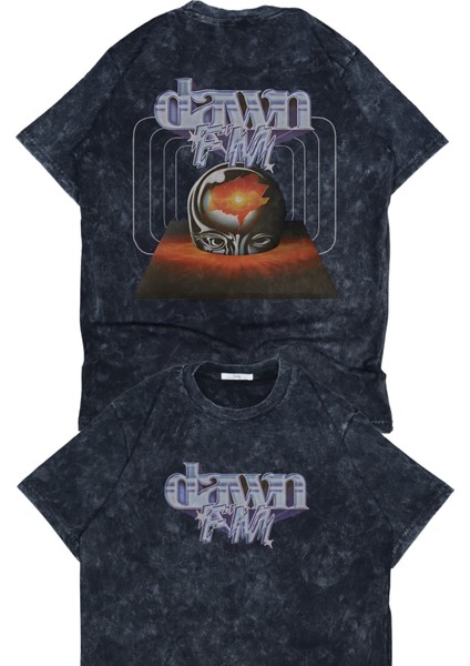 Unisex Dawn Fm Sırt Baskılı Yıkamalı T-Shirt, Oversize The Weeknd Temalı Retro Tişört