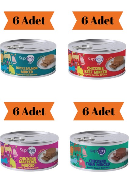 Kıyılmış Karışık Yetişkin Kedi Konservesi 85GR x 24 Adet (4 Çeşit)