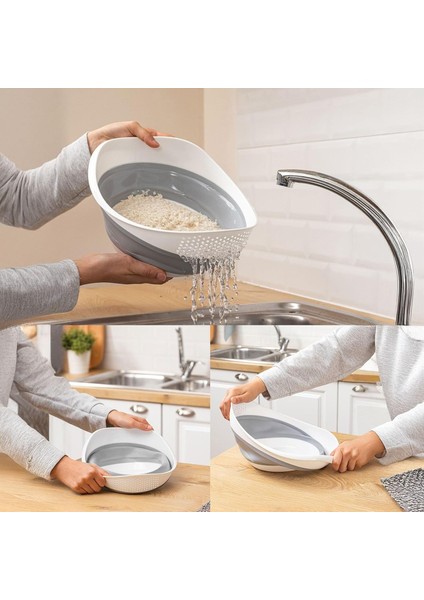 Katlanabilir Pratik Pirinç, Mercimek Süzgeci | Yer Kaplamayan Katlanır Süzgeç - Geniş ve Kullanışlı Tasarım (30X25X15,5 Cm)
