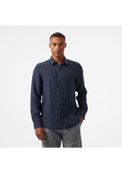 Erkek Lacivert Classic Fit Çizgili Gömlek