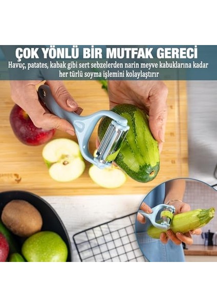 3'ü 1 Arada Patates ve Sebze Soyucu - Paslanmaz Çelik Bıçaklı, Düz + Tırtıklı + Jülyen Soyma, Ergonomik Sap, Bulaşık Makinesine Uygun, Kompakt ve Dayanıklı Mutfak Gereci fiyatları