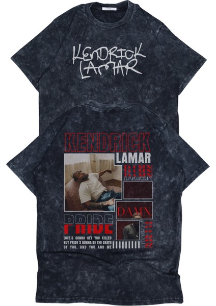 Unisex Pride Kendrick Lamar Sırt Baskılı Yıkamalı T-Shirt, Oversize Rapper Temalı Retro Tişört