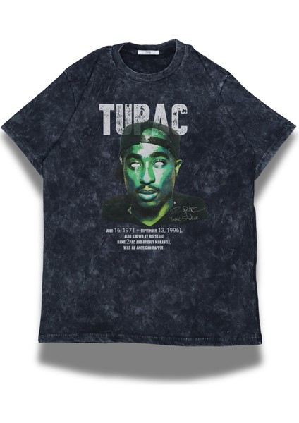 Unisex Tupac Yazılı Yıkamalı T-Shirt, Oversize 2pac Rap Temalı Retro Tişört