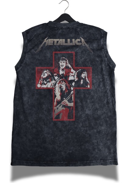 Metallica Artı Members Sırt Baskılı Yıkamalı Kolsuz Tişört, Unisex Rock Band Temalı Sıfır Kol Atlet modelleri