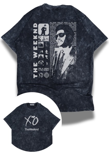 Unisex Xo Weeknd Sırt Baskılı Yıkamalı T-Shirt, Oversize The Weeknd Temalı Vintage Tişört