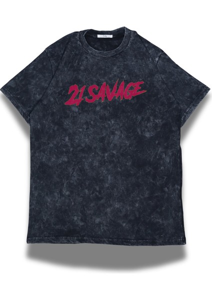 Unisex Savage Sırt Baskılı Yıkamalı T-Shirt, Oversize 21 Savage Rap Temalı Vintage Tişört fiyatları