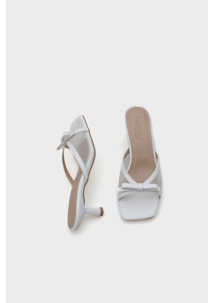 Kadın Orta Topuklu Fileli Fiyonklu Terlik Suni Deri Yazlık Tasarım indirimleri