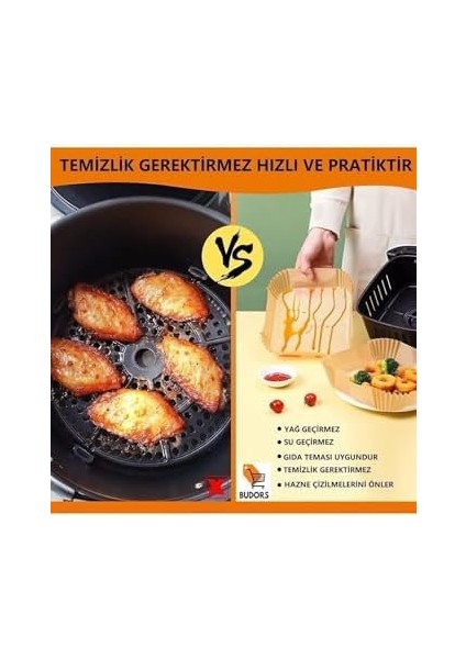 Pişirme Kağıdı 50 Adet Airfrey Yagli Kagit Pisirme Kagidi Fritoz Air Fryer Hava Fritözü modelleri