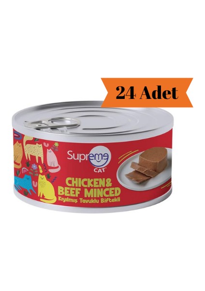 Kıyılmış Tavuklu ve Biftekli Yetişkin Kedi Konservesi 85GR x 24 Adet