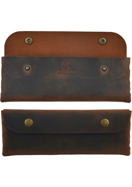 Deri Kalemlik, El Yapımı Kalemlik Hakiki Deri, Deri Küçük Kalem Kutusu - Iş, Ofis, Okul Aksesuar Tutucu, Klasik ve Minimal El Yapımı Tasarım Vintage Kalemlik (Taba)